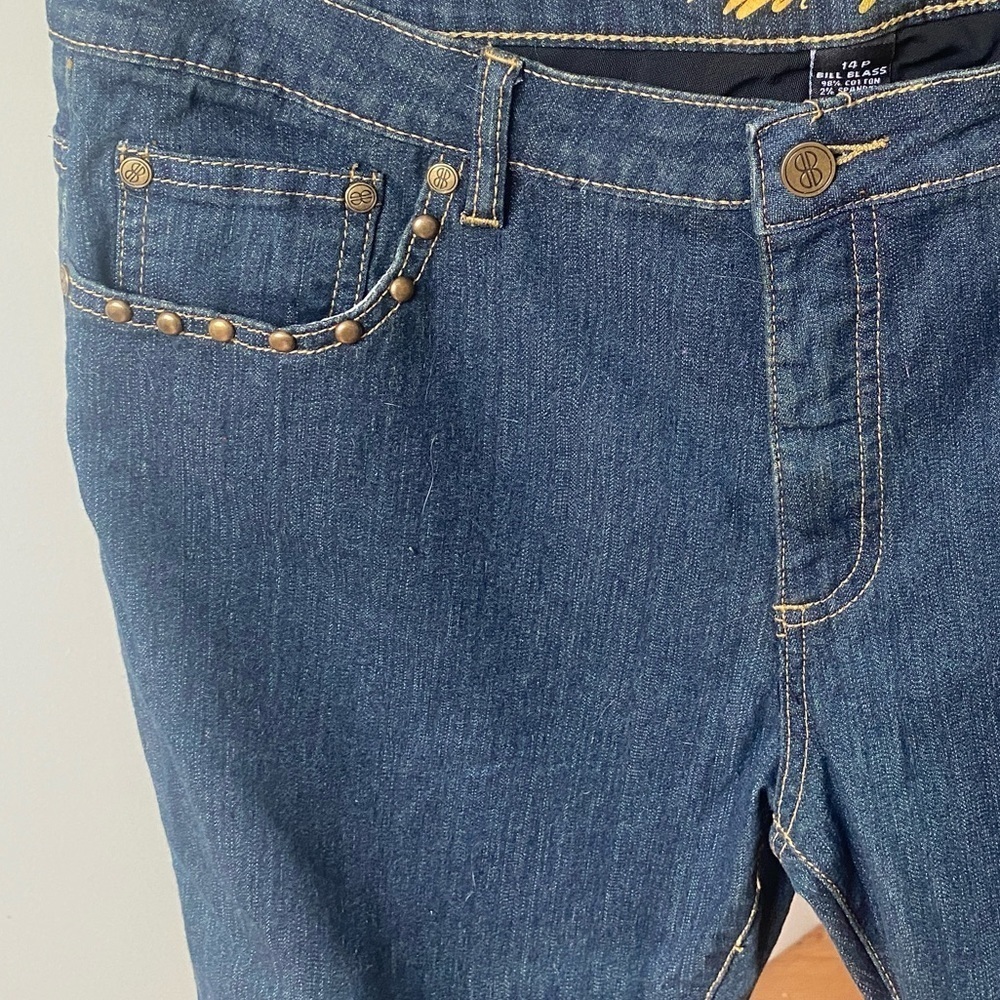 Bill Blass Vintage Stretch Bootcut Jeans Embellished Riveted Pockets Blue 14P - Picture 3 of 11